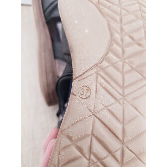 Miz Mooz Fifi Black Leather Peep Open Toe Gladiator Sandals Shoes 37 7 Wide Stud - Picture 9 of 10